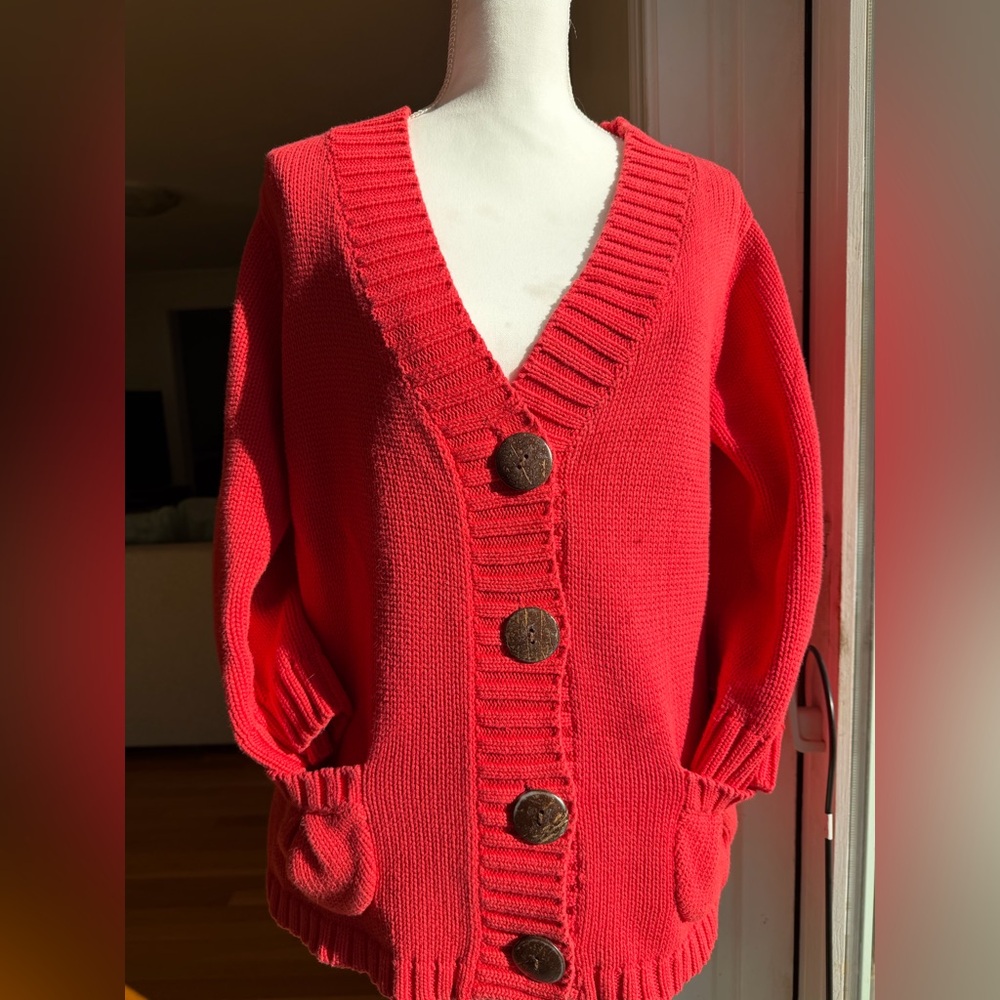 Chico's red-coral Knit Sweater. Сhico’s size 2 ( us L) 100% cotton.